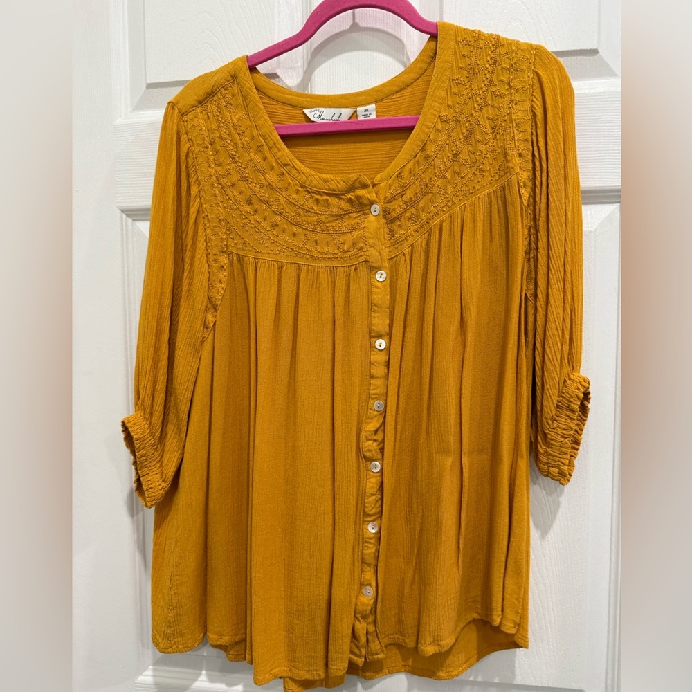 Chic Mustard Embroidered Blouse
